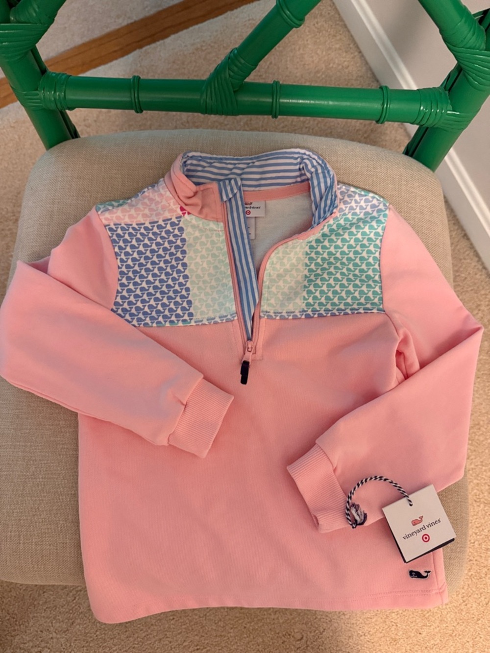 Vineyard Vines for Target 🎯 Pink Half-Zip with Blue & Mint Patterned Yoke